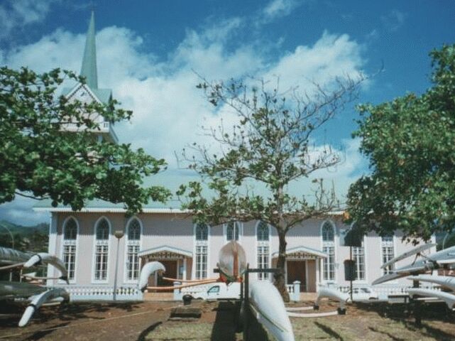 Papeete, Tahiti Church and Racing Canoes